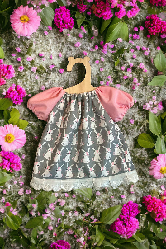 Gray Bunny Doll Dress for 14-18 inch dolls