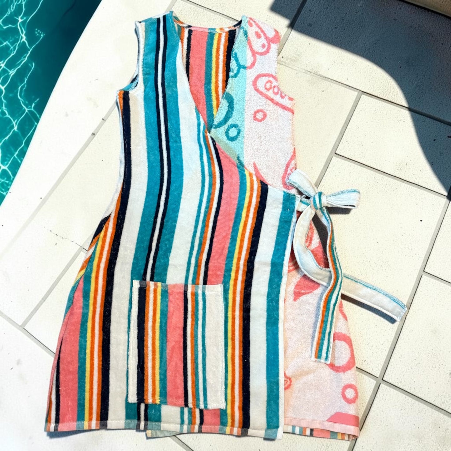 Stripe Beach towel wrap dress fits 3T to 6y