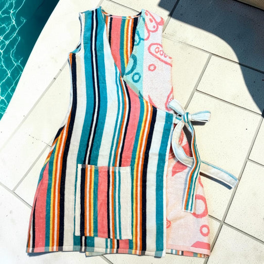 Stripe Beach towel wrap dress fits 3T to 6y