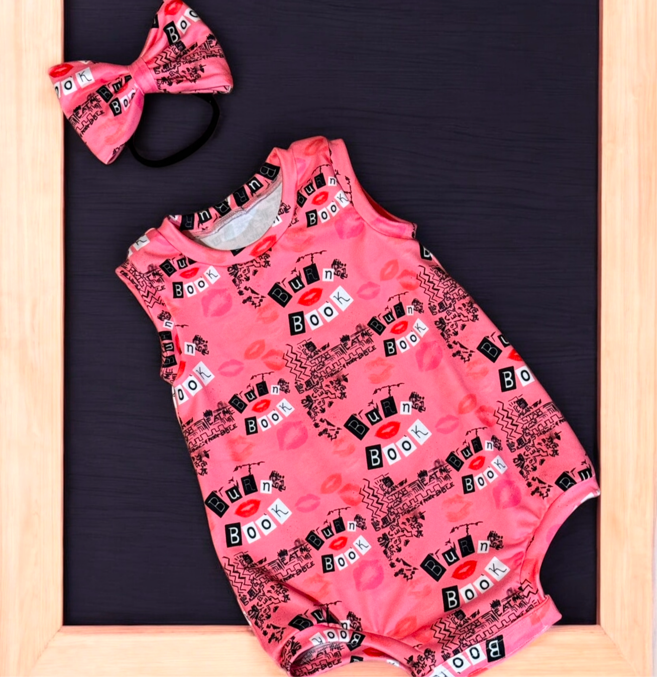 Pink Mean Tank onesie bow set Size 12/18m