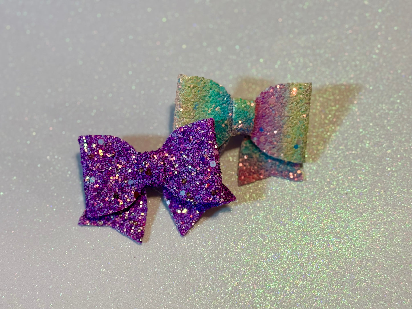 Purple and tie dye Mini glitter Faux Leather bows