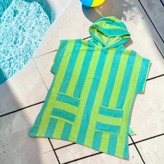 Green Beach towel poncho fits 5t to 12 youth