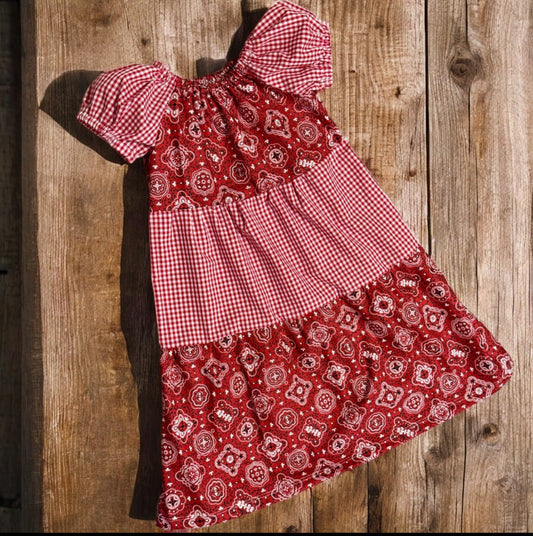 Red bandanna peasant Dress Size 6/7y