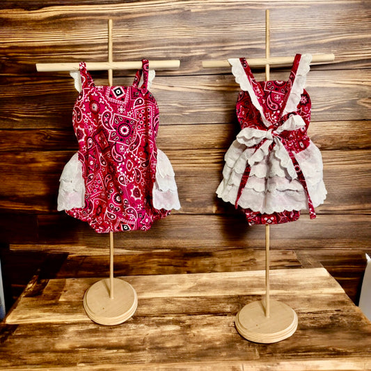Hot Pink Bandanna Ruffle Romper Size 12/18m