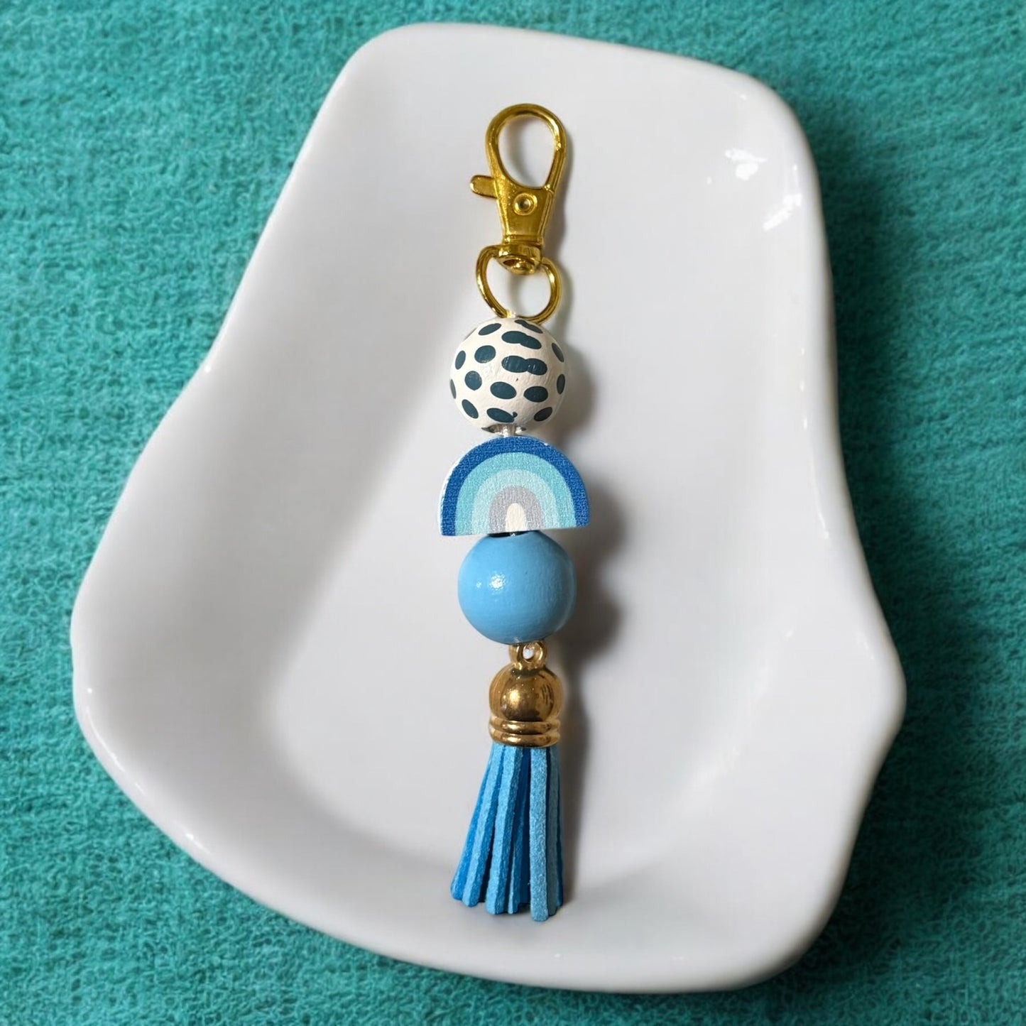 Blue Rainbow Wooden Beaded Purse Charm