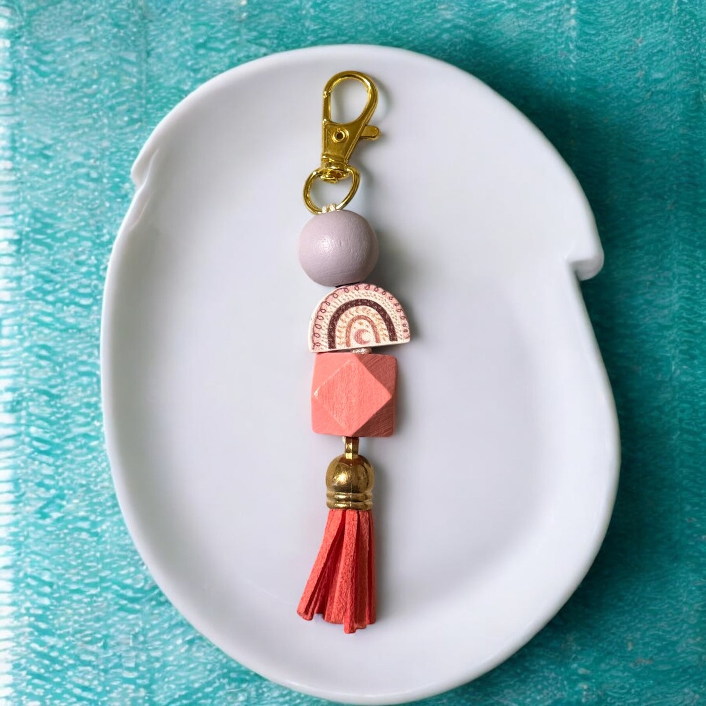 Pink Rainbow Beaded Purse Charm