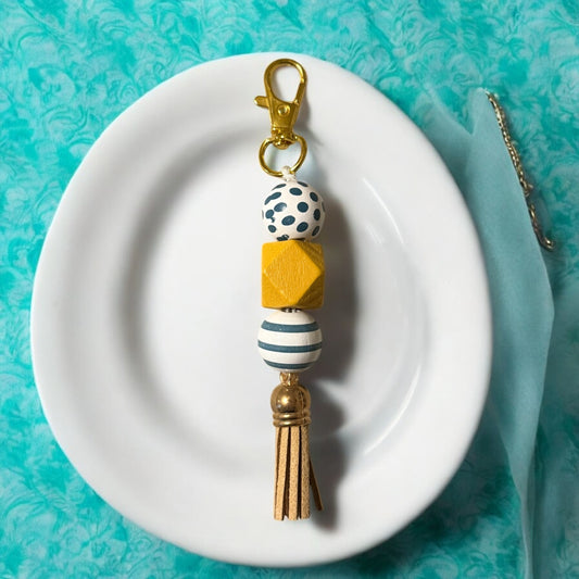 Yellow Wooden Beaded Purse Charm