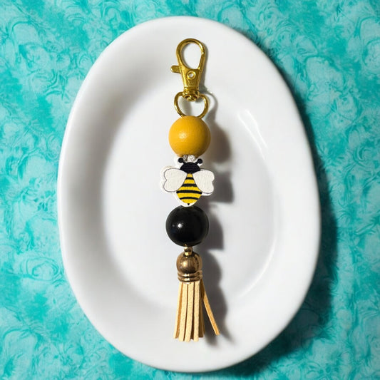 Bee Wooden Beaded Purse Charm