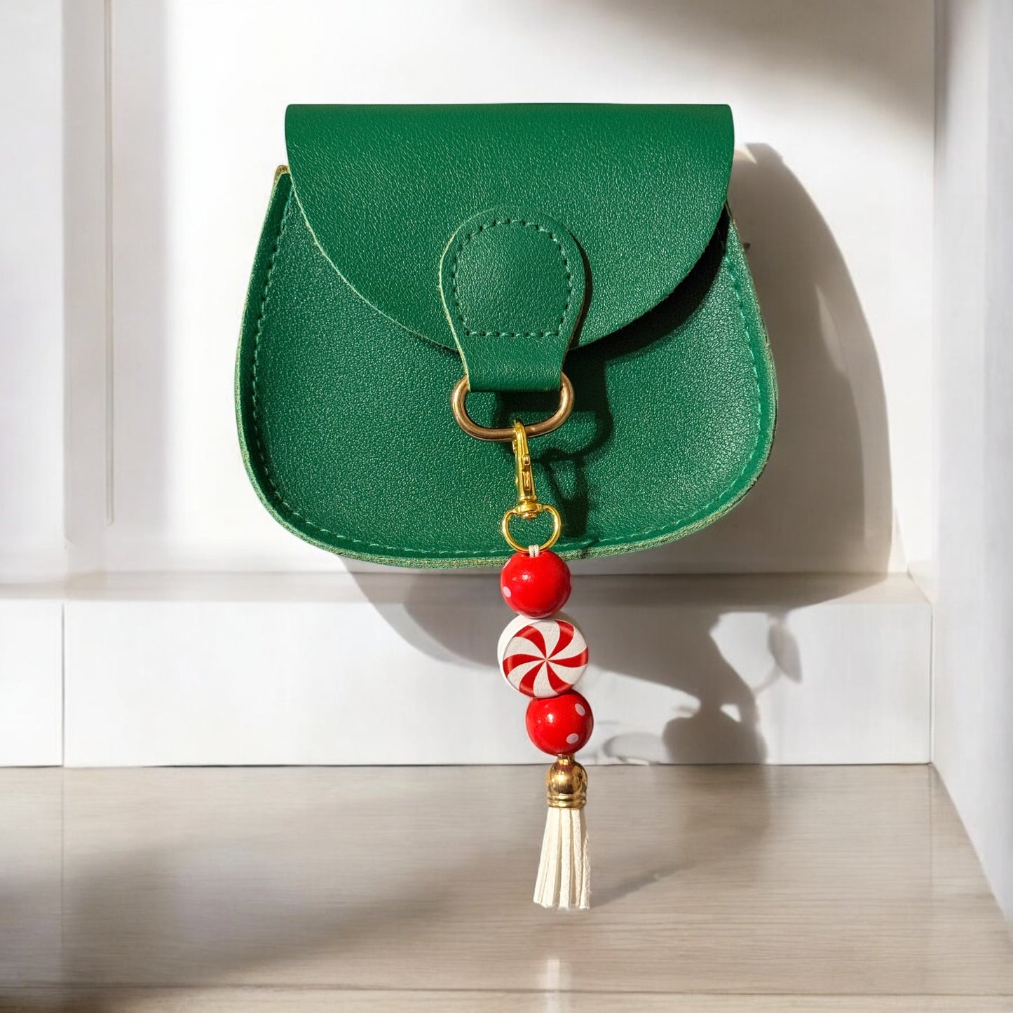 Mint Wooden Beaded Purse Charm