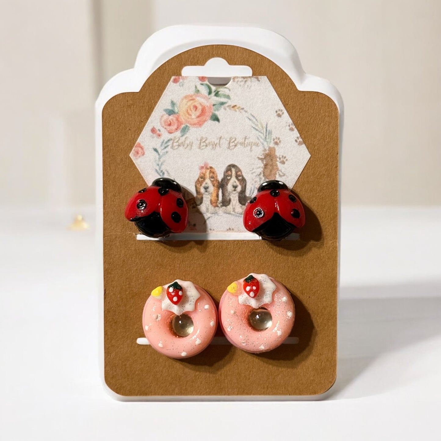 Lady Bug Clip on Earrings Set