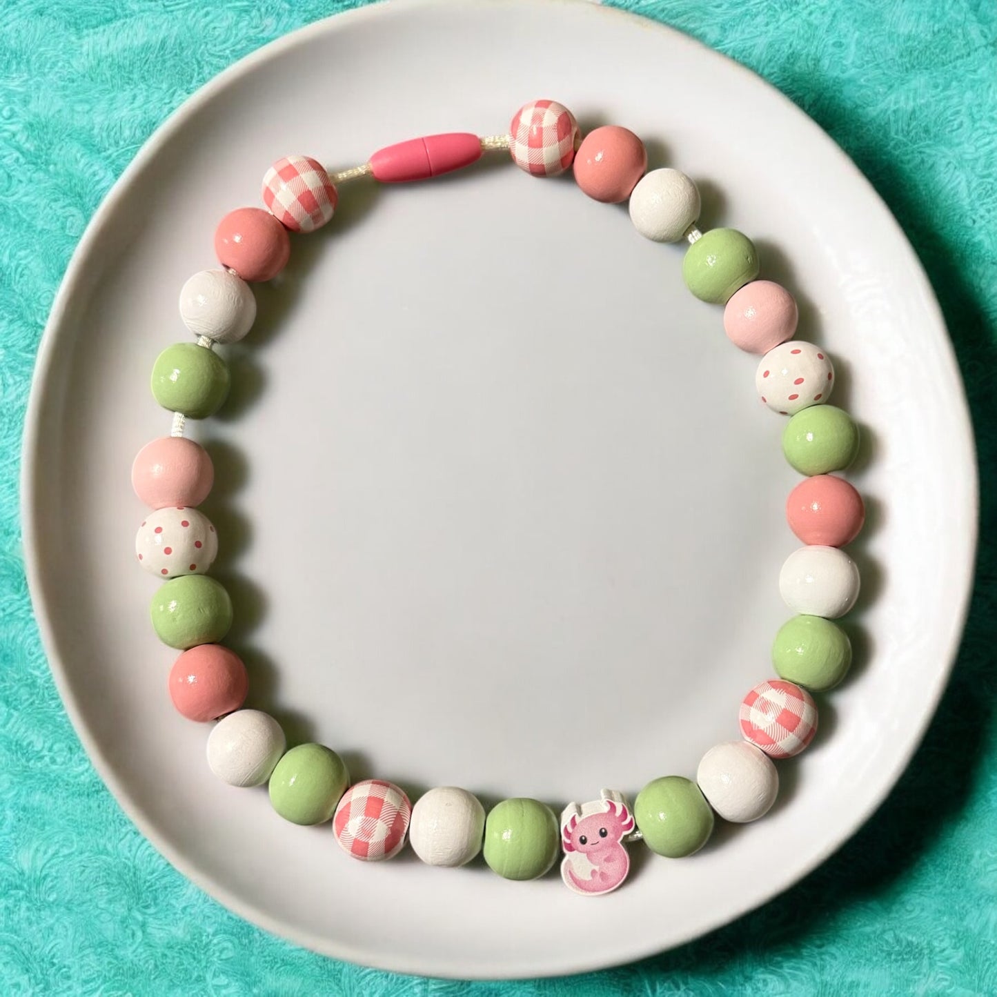 Green Axolotl Wooden Beaded Necklace