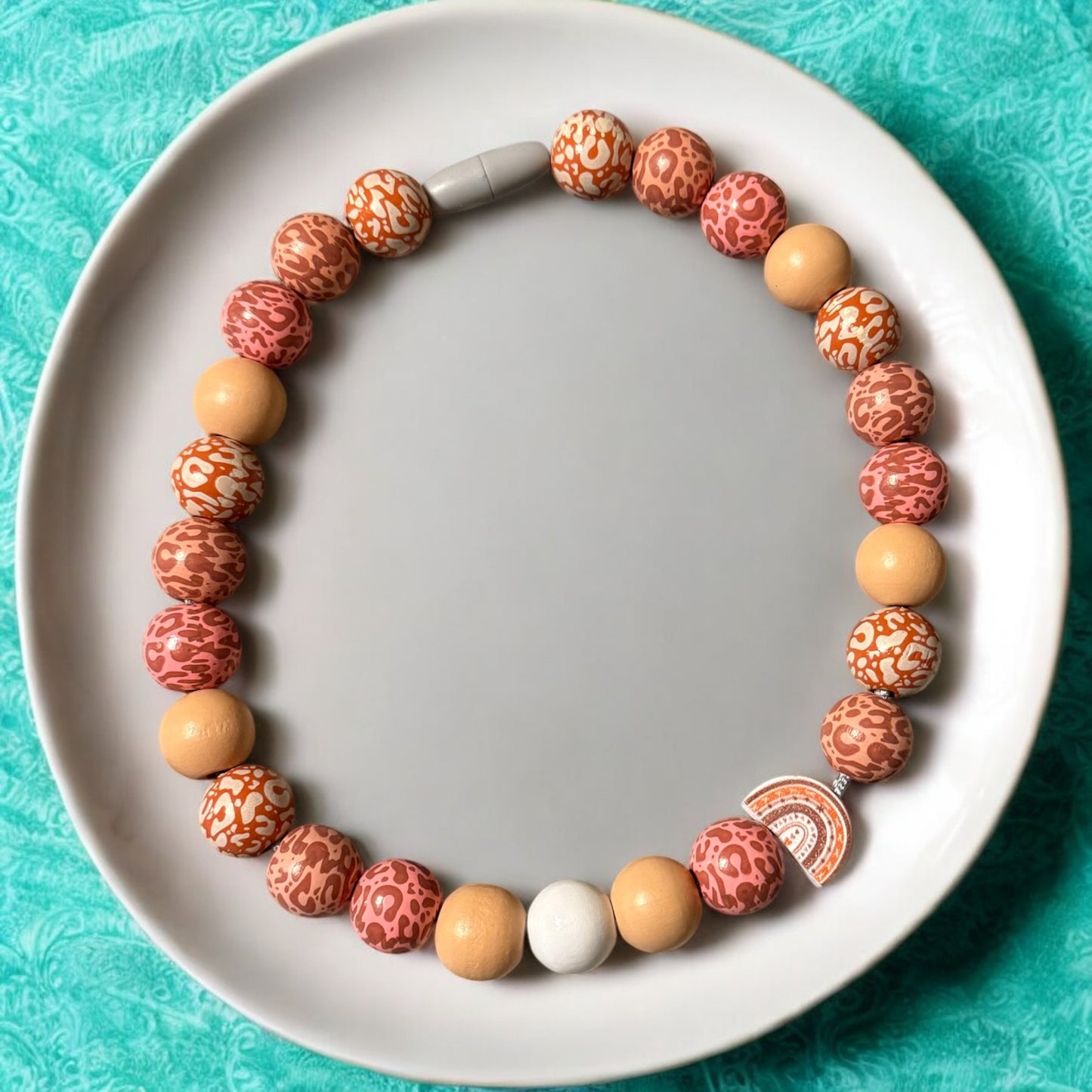 Peach Rainbow Wooden Beaded Necklace