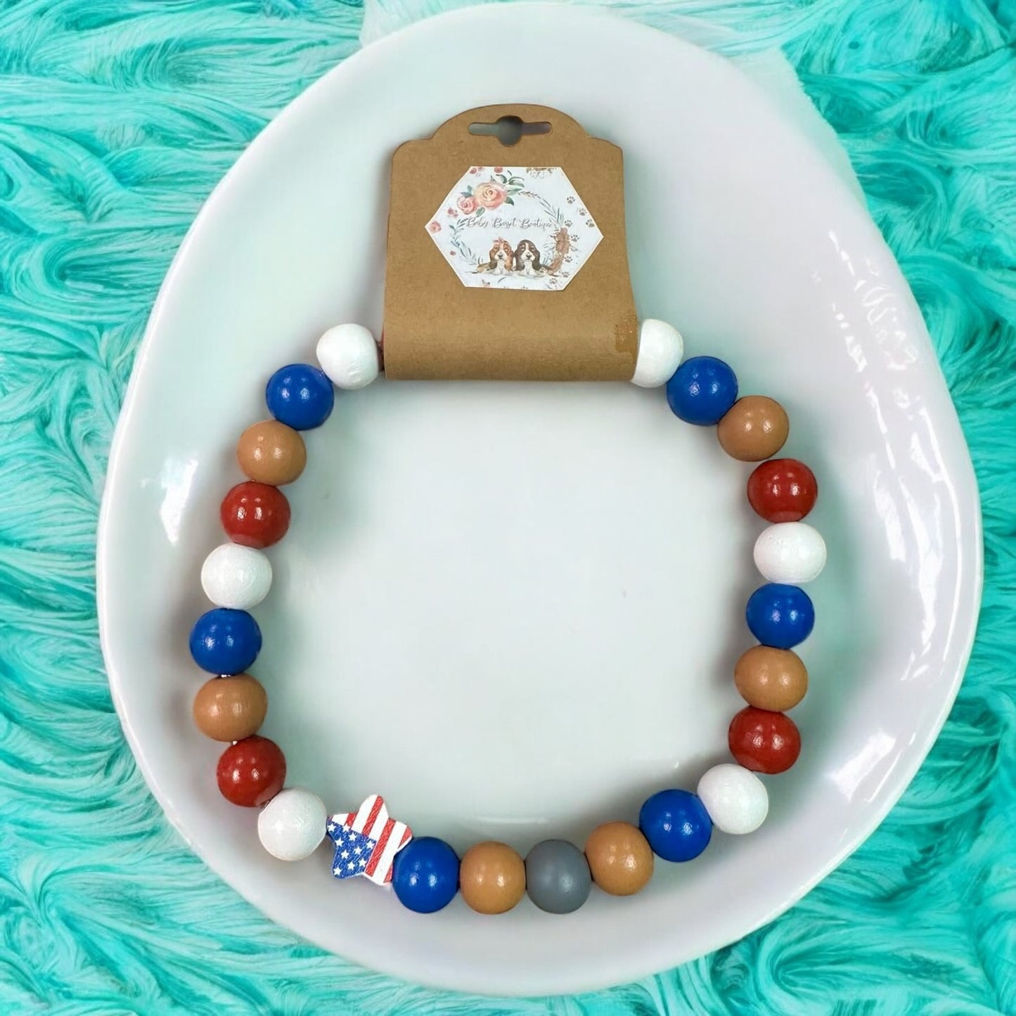 Patriotic Star Wooden Beaded Necklace