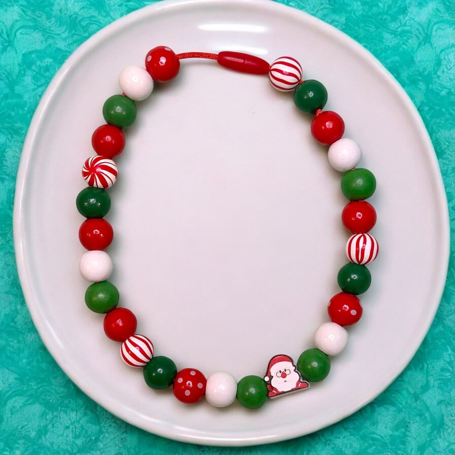 Santa Wooden Beaded Necklace