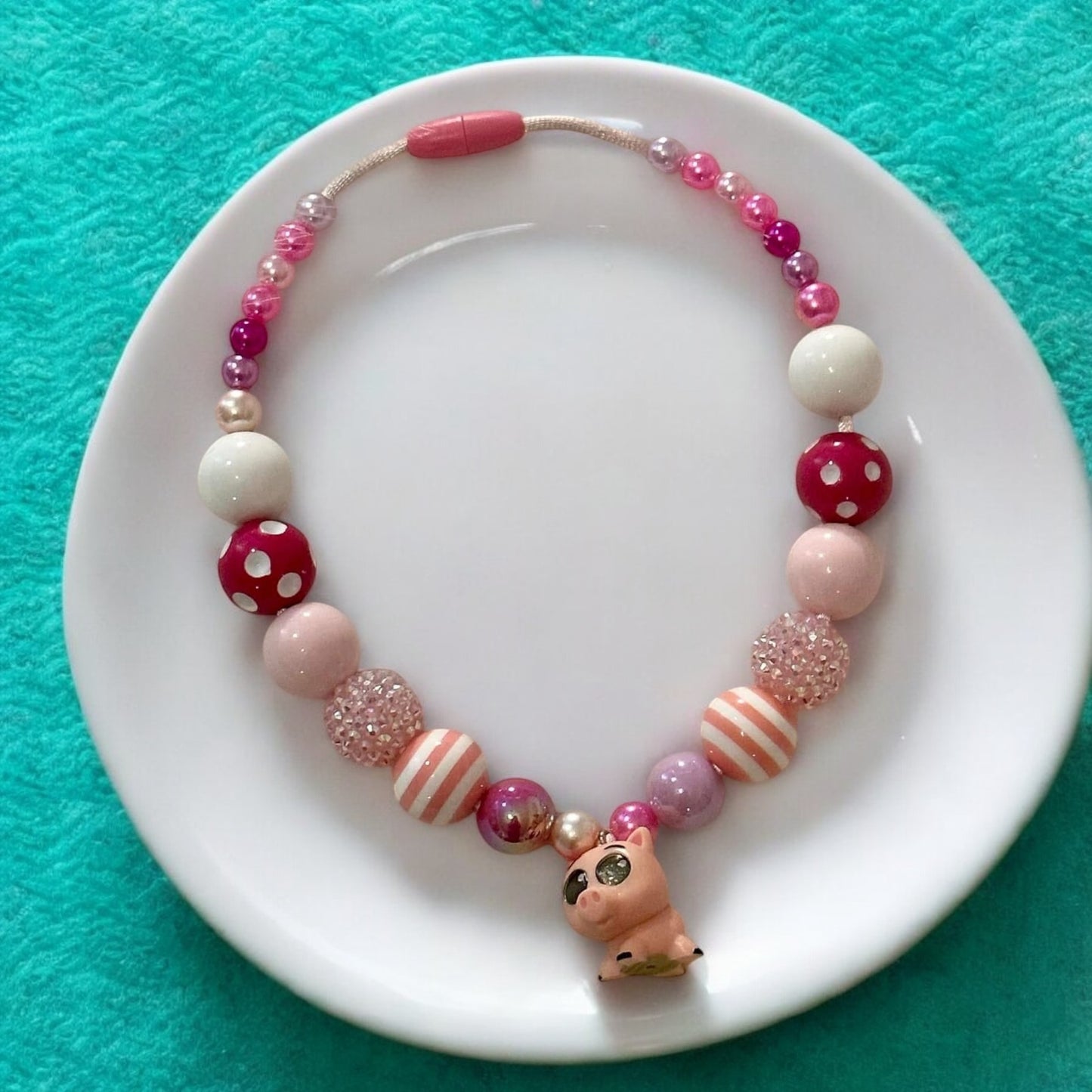 Pink Pig Acrylic Beaded Necklace