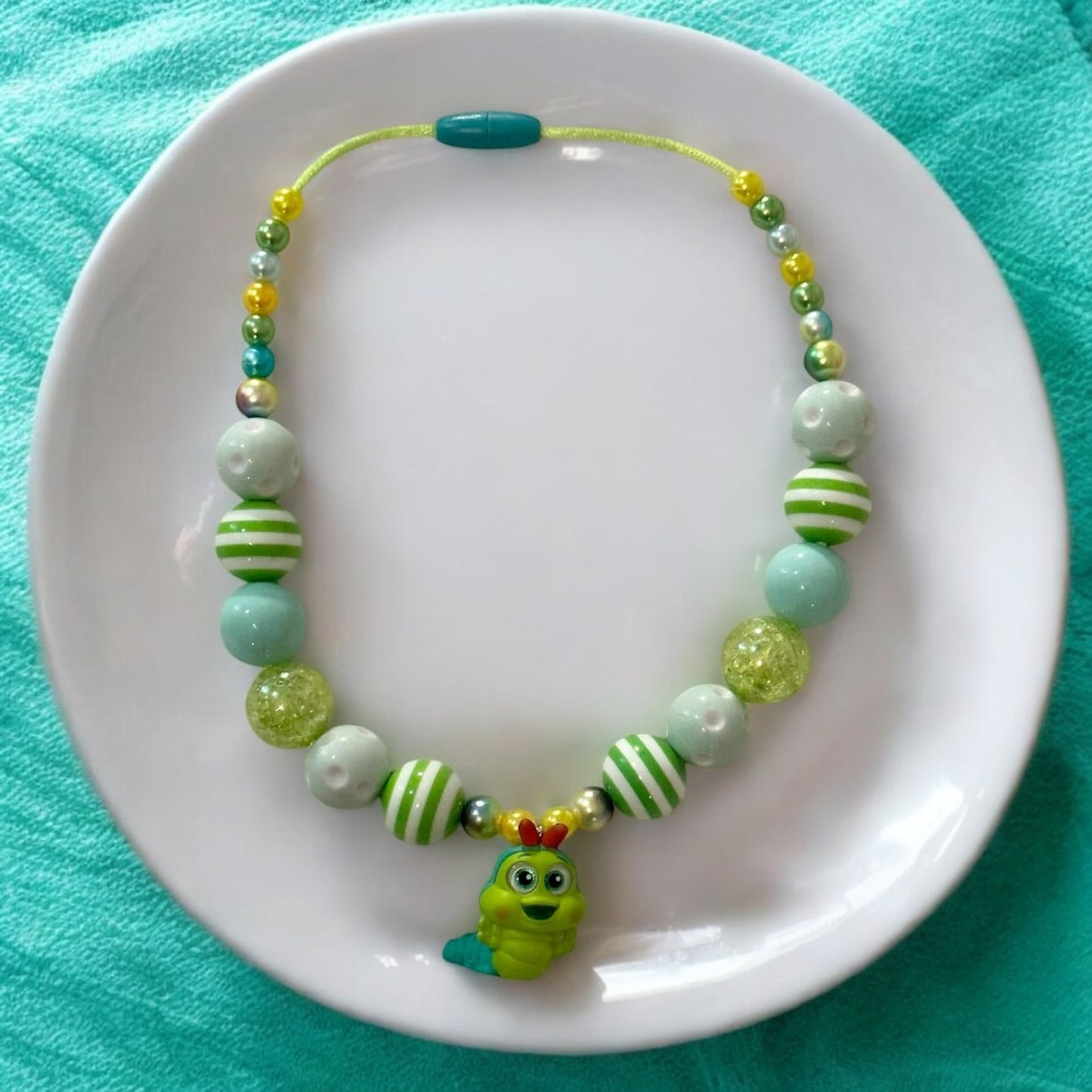 Green Caterpillar Acrylic Beaded Necklace
