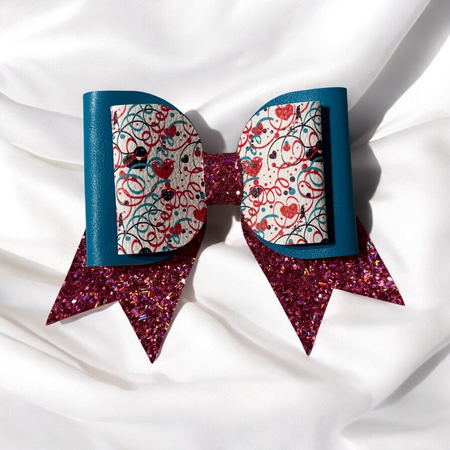 Heart Party Faux Leather Bow