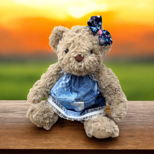 Denim and Lace Dress Up Bear with Handmade Outfit
