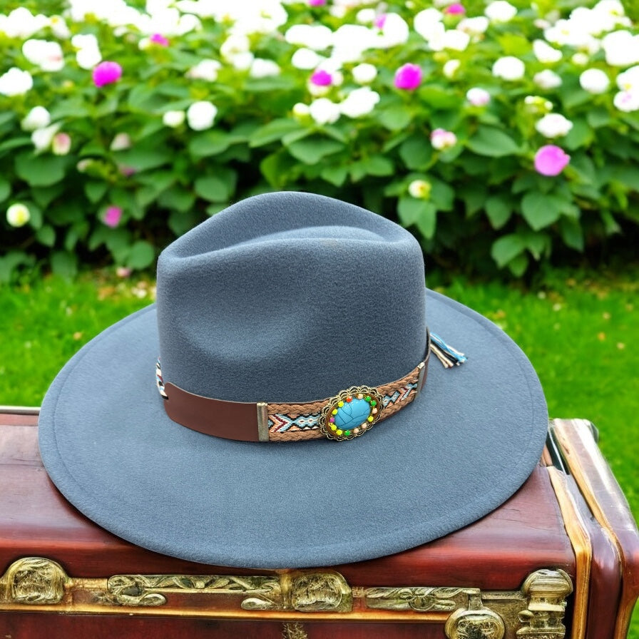 Blue Wide Brim Felt Hat