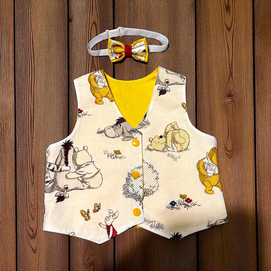 Yellow bear Vest Bow Tie Set Size 0/3m