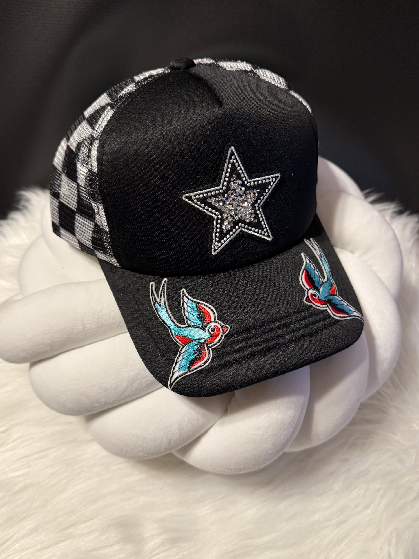 Checkered Sparrow Patch Trucker Cap