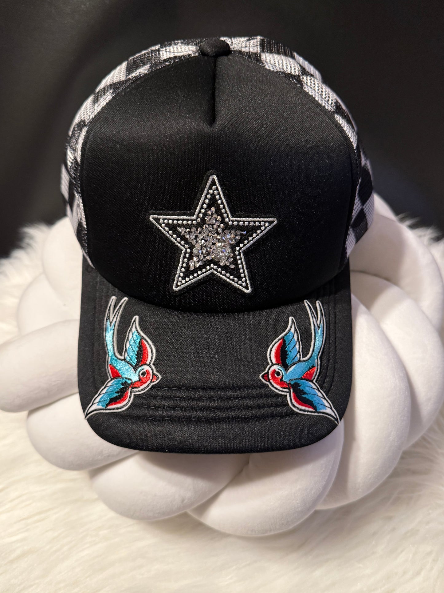 Checkered Sparrow Patch Trucker Cap