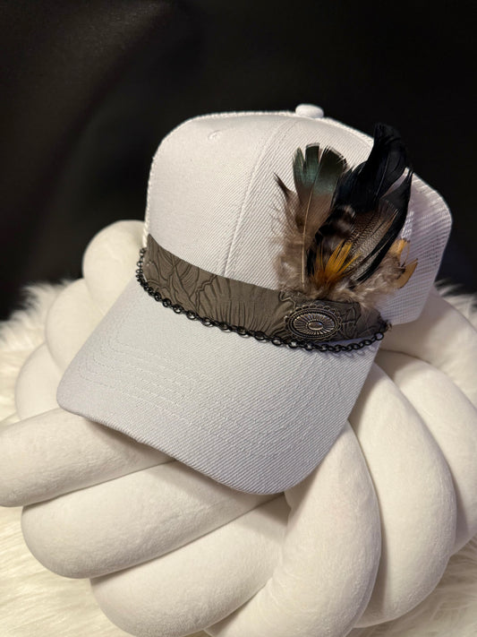 White Feathered Trucker Cap