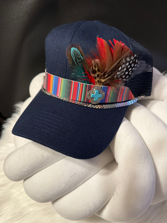 Navy Blue Feathered Trucker Cap