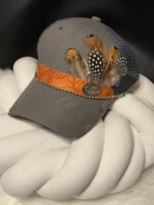 Dark Gray Feathered Trucker Cap