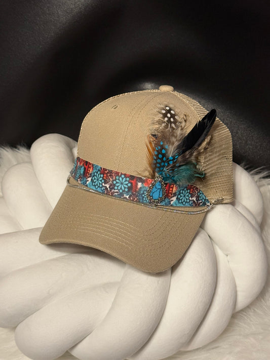 Tan Feathered Trucker Cap