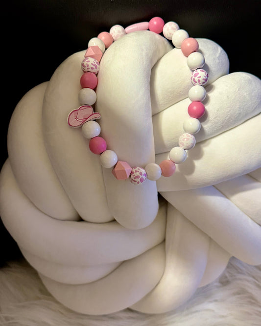 Pink Purple Cowgirl boot Wooden Beaded Necklace