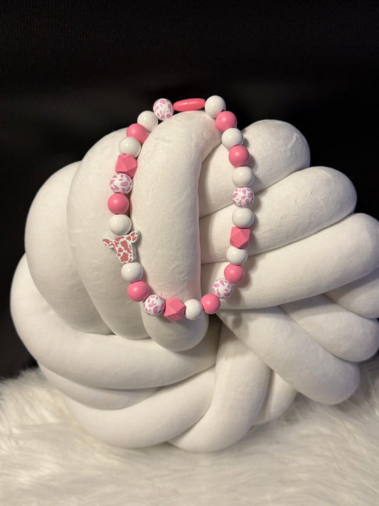 Pink Cow Wooden Beaded Necklace