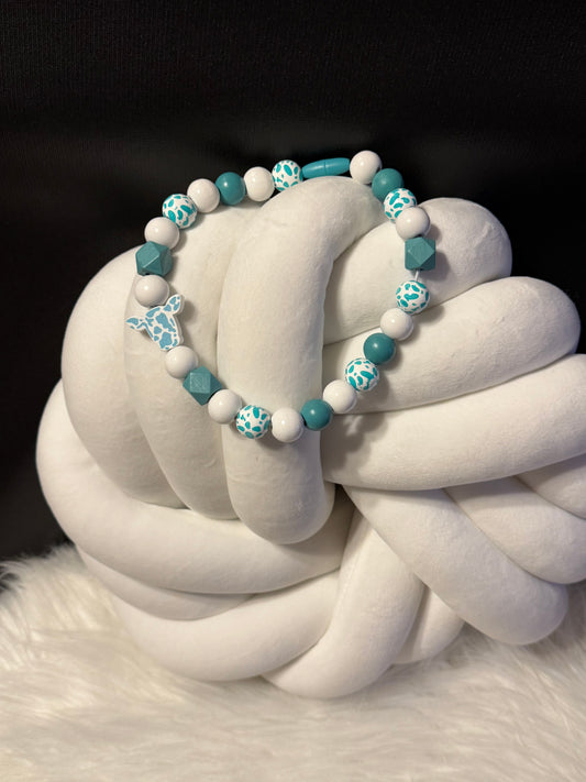 Teal Cow Wooden Beaded Necklace