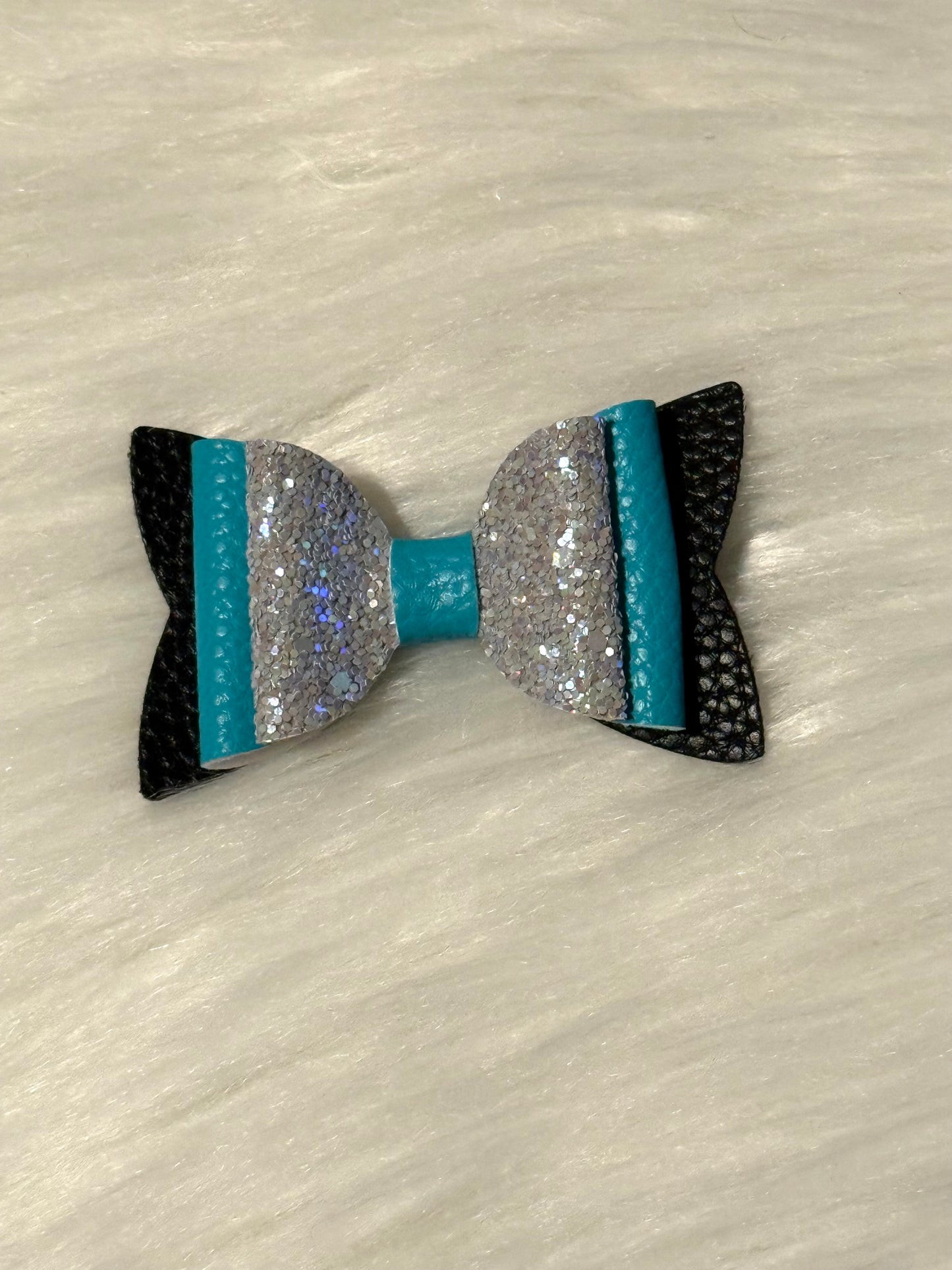 Black Teal Faux Leather Bow