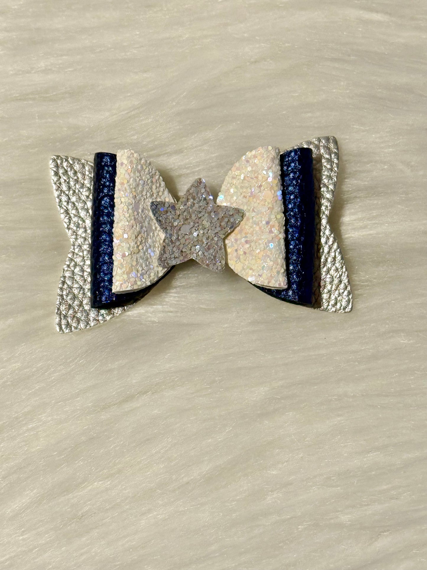 Silver Navy star Faux Leather Bow