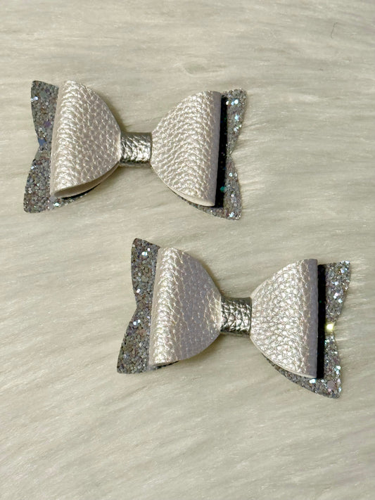 Silver Faux Leather piggy bows