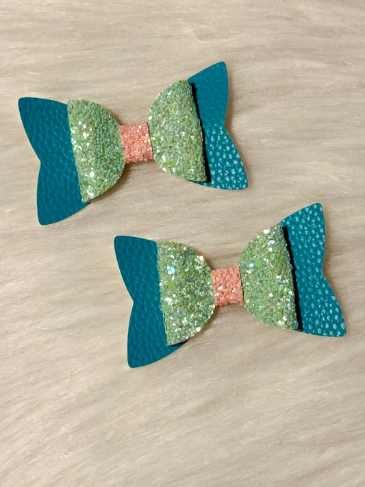 Teal Faux Leather piggy bows