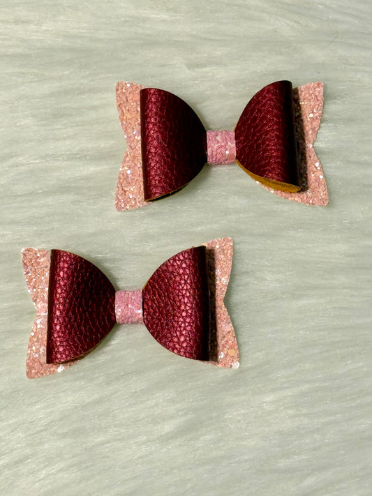 Dark Pink Faux Leather piggy bows