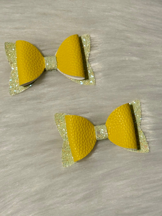 Yellow Faux Leather piggy bows